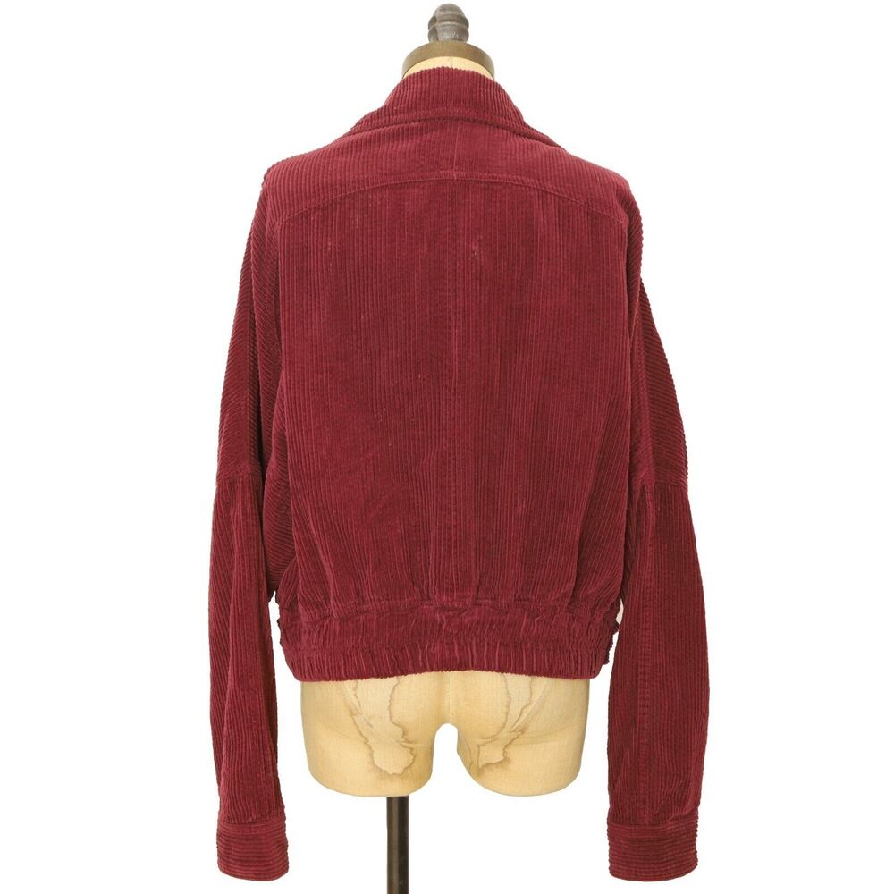 Free People Slouchy Dolman Moto Jacket Size M Zip Belt Burgundy Red B72 - Picture 4 of 9